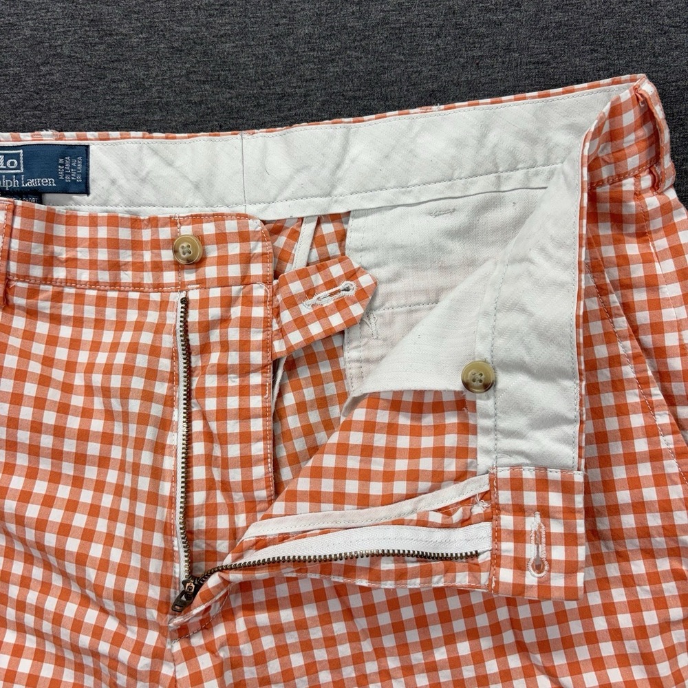 Vintage Polo Ralph Lauren Suffield Shorts Mens 35x9 Orange Gingham Check Preppy - Picture 9 of 13